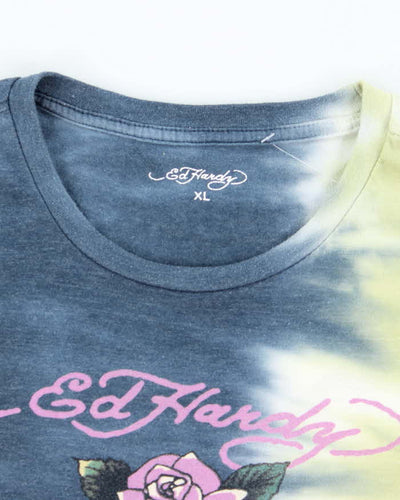 Vintage Y2K Ed Hardy Tie-Dye Tribal Style T-Shirt - XL