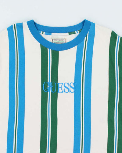 Vintage 90's Guess Striped Embroidered Logo T-Shirt - XL