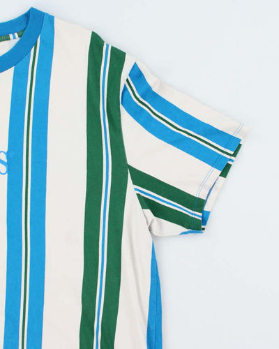 Vintage 90's Guess Striped Embroidered Logo T-Shirt - XL