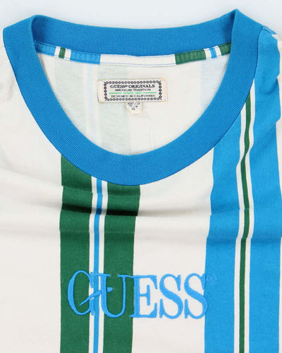 Vintage 90's Guess Striped Embroidered Logo T-Shirt - XL