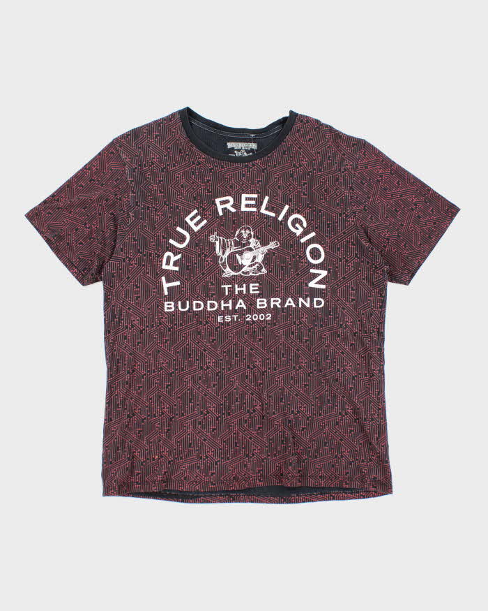 Vintage 2000's True Religion Patterned Centre Logo T-Shirt - L