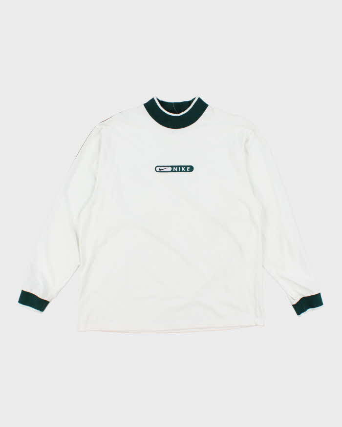 Vintage Nike Embroidered Logo Moc-Neck Long-sleeve T-Shirt - M