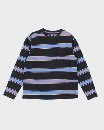 Vintage Stussy Striped Long-sleeved T-Shirt - M
