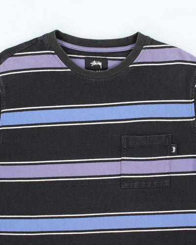 Vintage Stussy Striped Long-sleeved T-Shirt - M