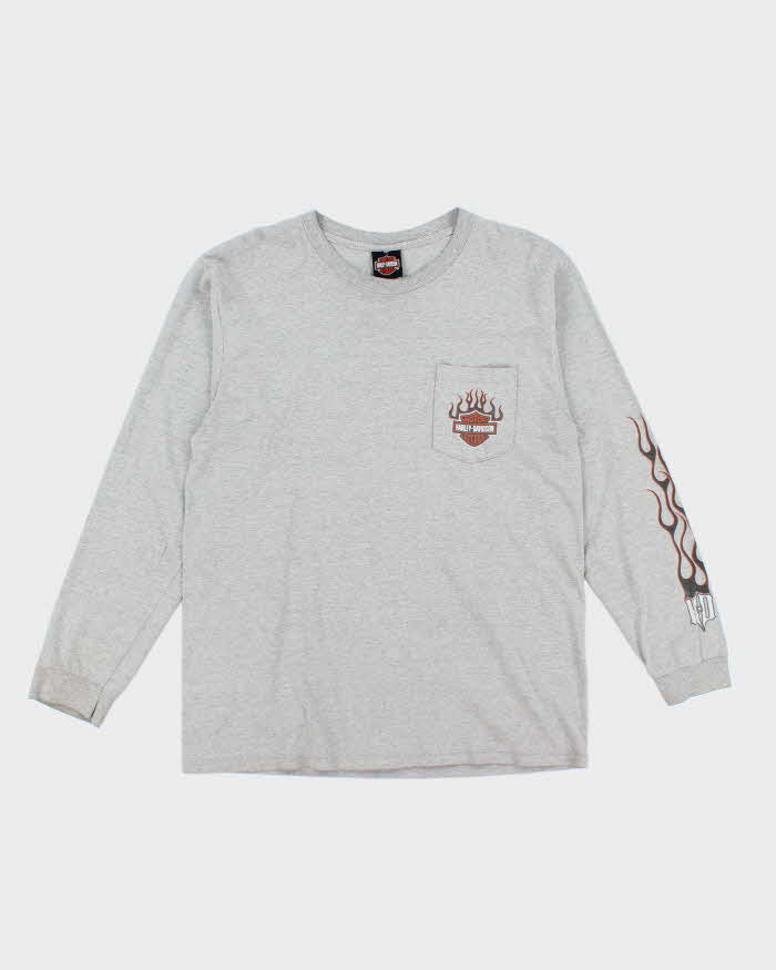 Vintage 2000's Harley Davidson Flame Logo Pocket Long-sleeve T-Shirt - L
