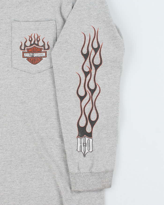 Vintage 2000's Harley Davidson Flame Logo Pocket Long-sleeve T-Shirt - L