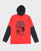 Vintage Y2K Rebel Riders Hooded Waffle Long-sleeved T-Shirt - L