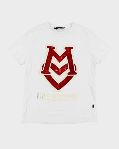 Love Moschino Red Velvet Print T-Shirt - M