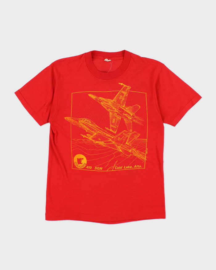 Vintage 90s Red Screen Stars Cougars Jet Print T-Shirt - M