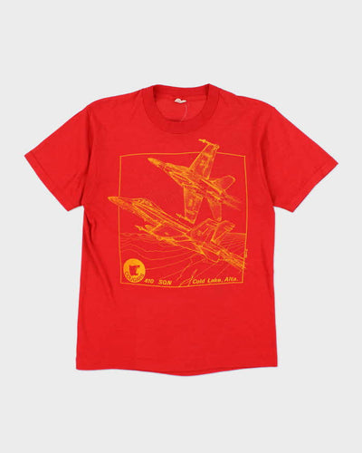 Vintage 90s Red Screen Stars Cougars Jet Print T-Shirt - M