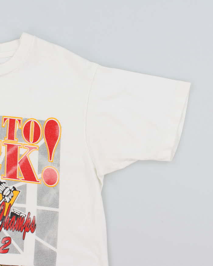 Vintage Early 90s White Pittsburg Penguins Stanley Cup Print T-Shirt - L