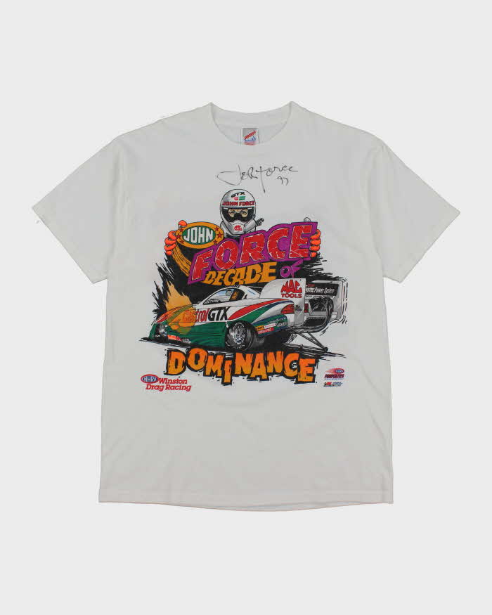 Vintage 90's Signed John Force Car Racing Graphic T-Shirt - L