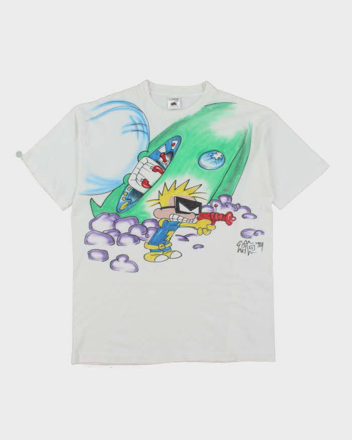 Vintage 90's Calvin &amp; Hobbes Martian Graphic T-Shirt - XL
