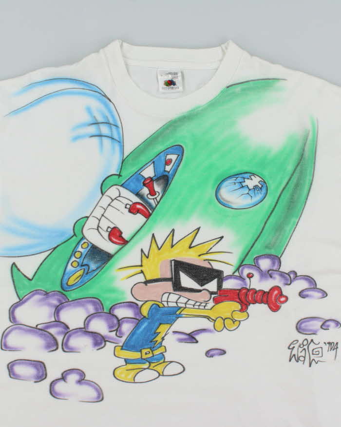 Vintage 90's Calvin &amp; Hobbes Martian Graphic T-Shirt - XL