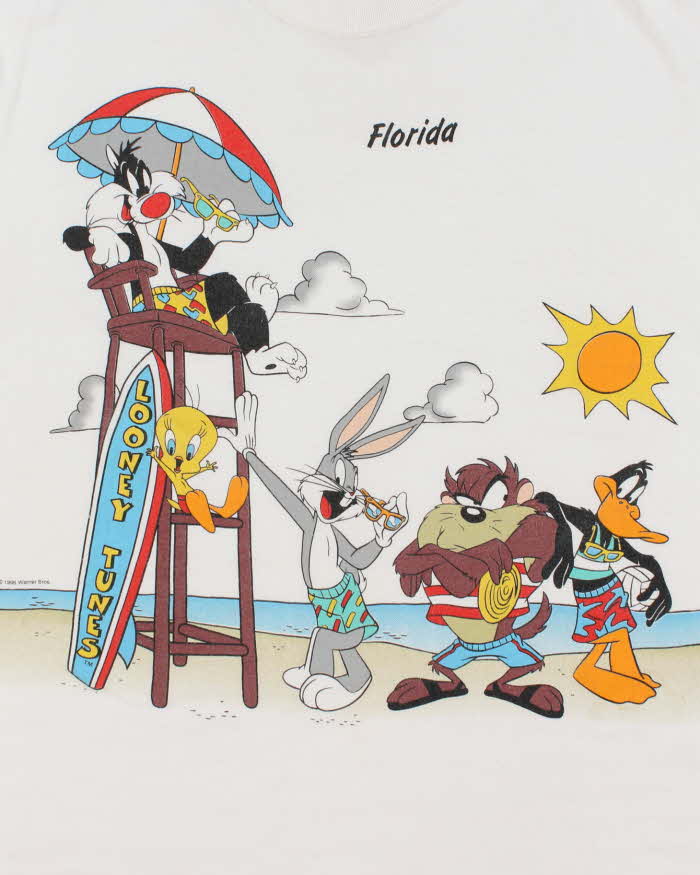 Vintage 90s Looney Tunes White Cotton T-Shirt - XL
