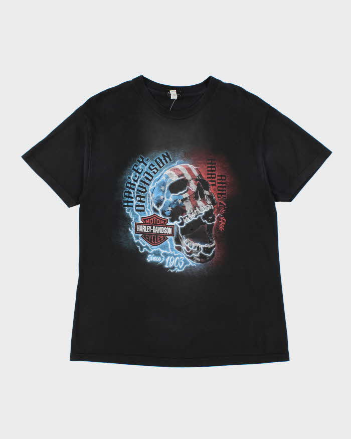 Vintage Y2K Harley Davidson Patriot Skull Graphic T-Shirt - L