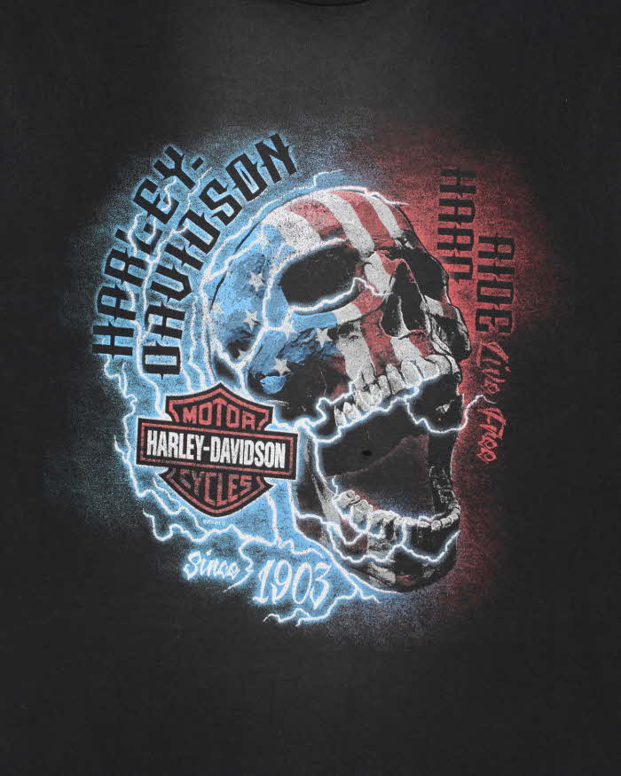 Vintage Y2K Harley Davidson Patriot Skull Graphic T-Shirt - L