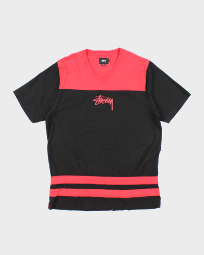 Vintage Stussy Two Tone Centre Graphic V-Neck T-Shirt - XL