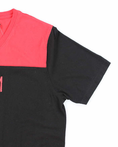 Vintage Stussy Two Tone Centre Graphic V-Neck T-Shirt - XL