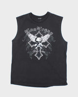 Vintage Y2K Las Vega Sin City Gothic Print Cut Off T-Shirt - L