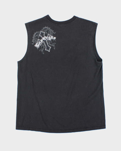 Vintage Y2K Las Vega Sin City Gothic Print Cut Off T-Shirt - L