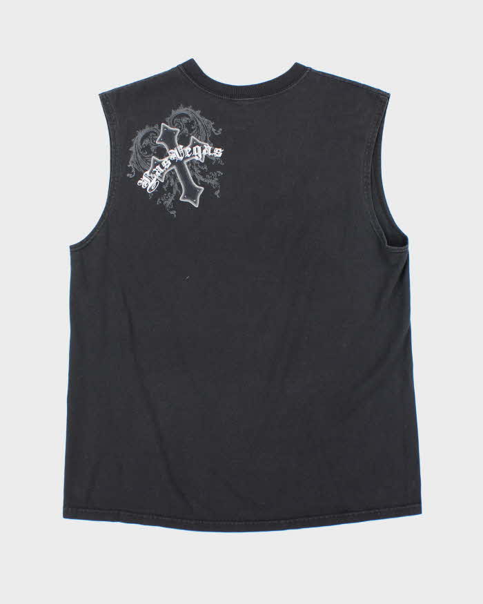 Vintage Y2K Las Vega Sin City Gothic Print Cut Off T-Shirt - L