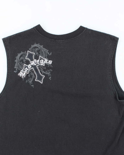 Vintage Y2K Las Vega Sin City Gothic Print Cut Off T-Shirt - L