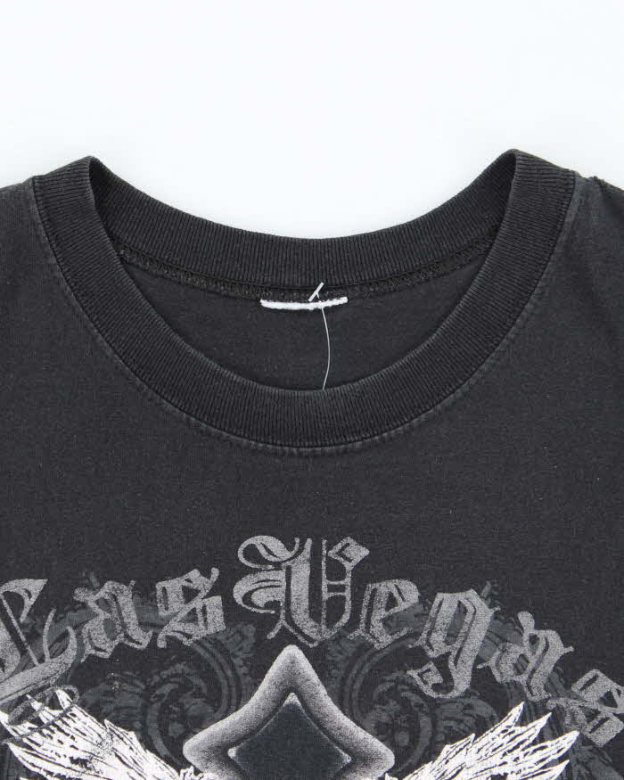 Vintage Y2K Las Vega Sin City Gothic Print Cut Off T-Shirt - L