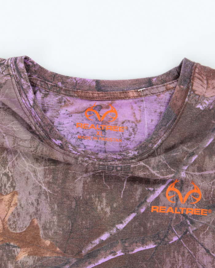 Vintage Y2K Real Tree Purple Camouflage All Over Print T-Shirt - XL