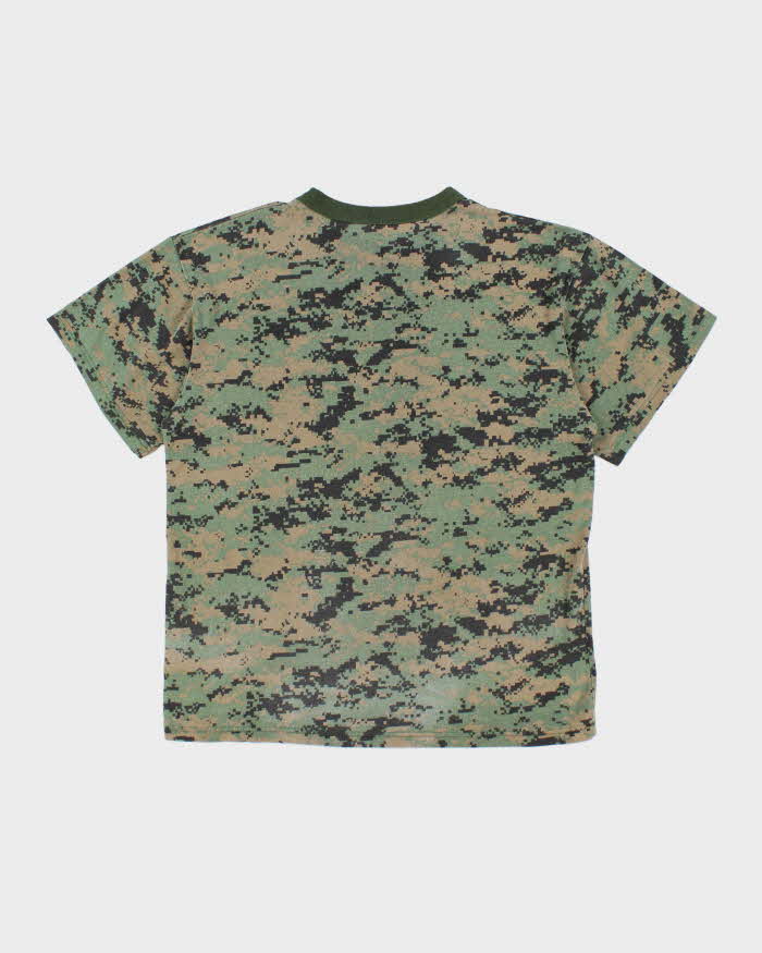 Vintage Y2K Green Digital Camouflage Army T-Shirt - XL