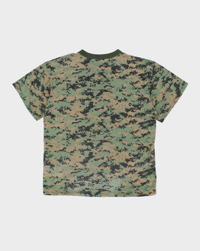 Vintage Y2K Green Digital Camouflage Army T-Shirt - XL