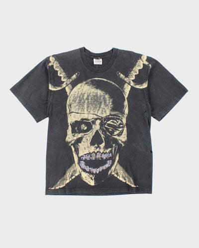 Vintage Y2K Pirate Skull Distressed Graphic T-Shirt - L