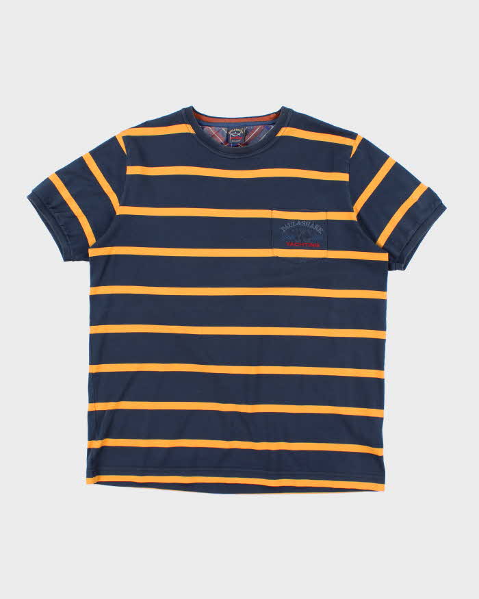 Vintage 90's Paul &amp; Shark Embroidered Striped Pocket T-Shirt - XL