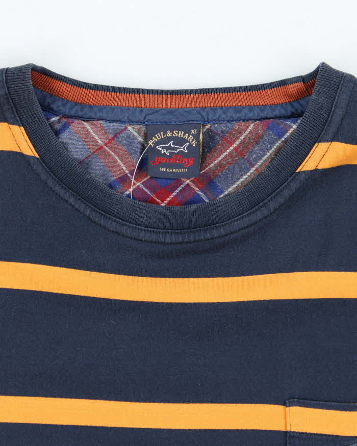 Vintage 90's Paul &amp; Shark Embroidered Striped Pocket T-Shirt - XL