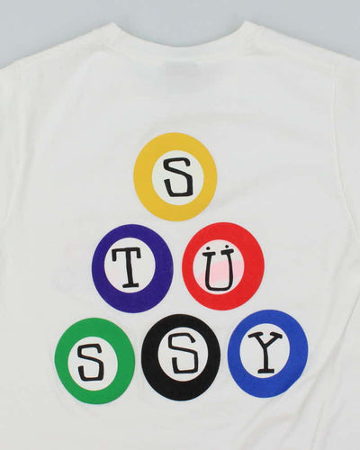 Vintage 2000's Stussy Pool Ball Spell Out Graphic T-Shirt - XS