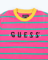 Vintage 90's Guess Embroidered Logo Striped T-Shirt - L