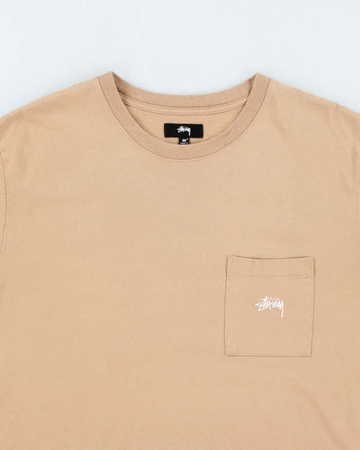 Vintage Stussy Embroidered Logo Heavyweight Pocket T-Shirt - XL