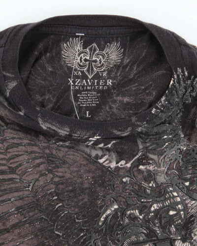 Vintage Y2K Xzavier Unlimited All Over Print Gothic T-Shirt - L