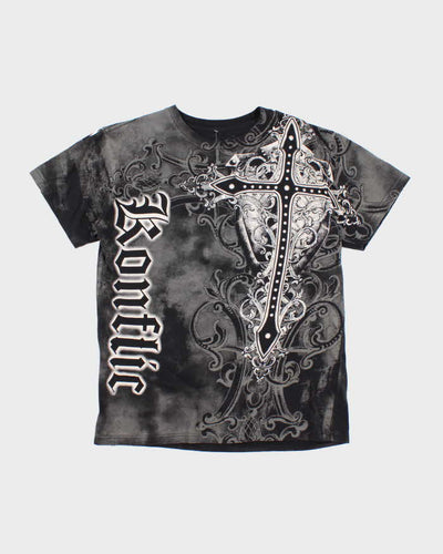 Vintage Y2K Konflic Gothic Style All Over Print Graphic T-Shirt - L