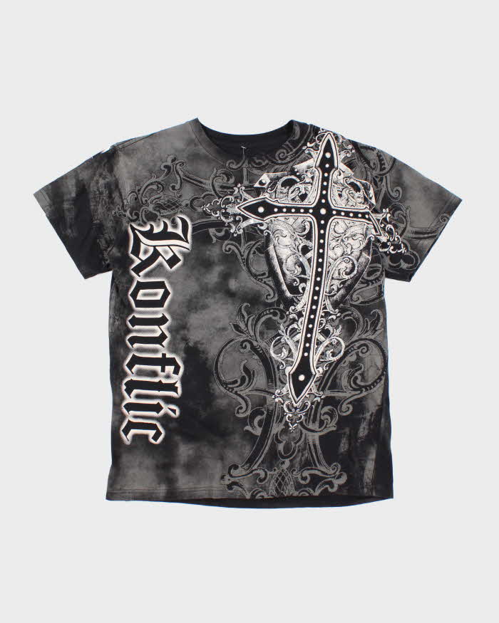 Vintage Y2K Konflic Gothic Style All Over Print Graphic T-Shirt - L