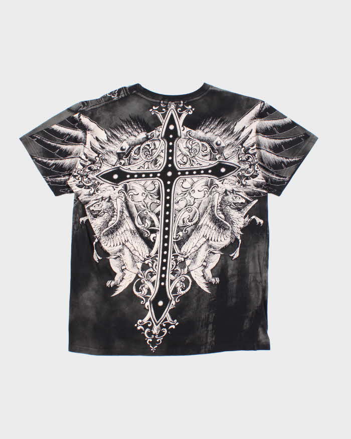 Vintage Y2K Konflic Gothic Style All Over Print Graphic T-Shirt - L