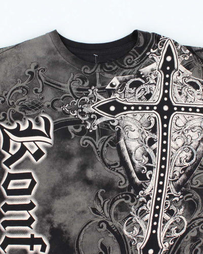 Vintage Y2K Konflic Gothic Style All Over Print Graphic T-Shirt - L