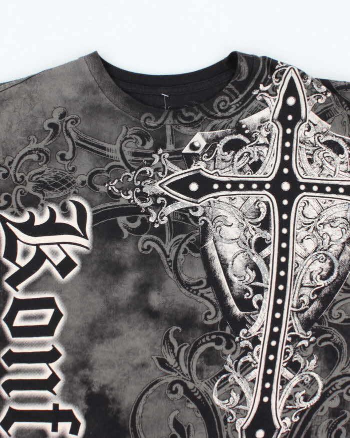 Vintage Y2K Konflic Gothic Style All Over Print Graphic T-Shirt - L