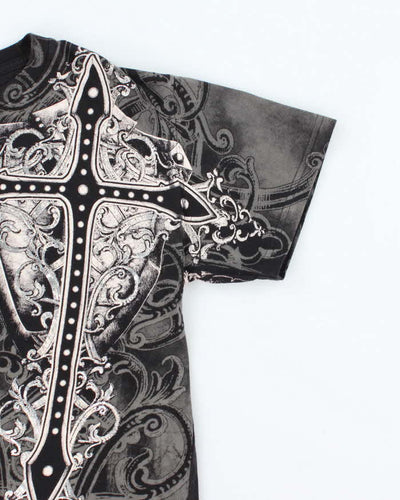 Vintage Y2K Konflic Gothic Style All Over Print Graphic T-Shirt - L
