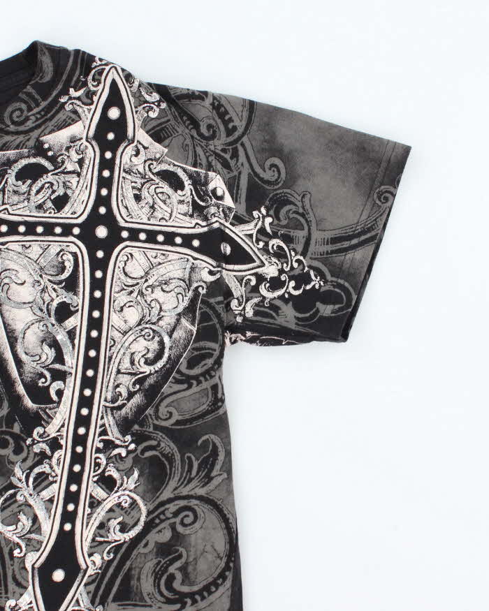 Vintage Y2K Konflic Gothic Style All Over Print Graphic T-Shirt - L