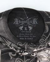 Vintage Y2K Konflic Gothic Style All Over Print Graphic T-Shirt - L