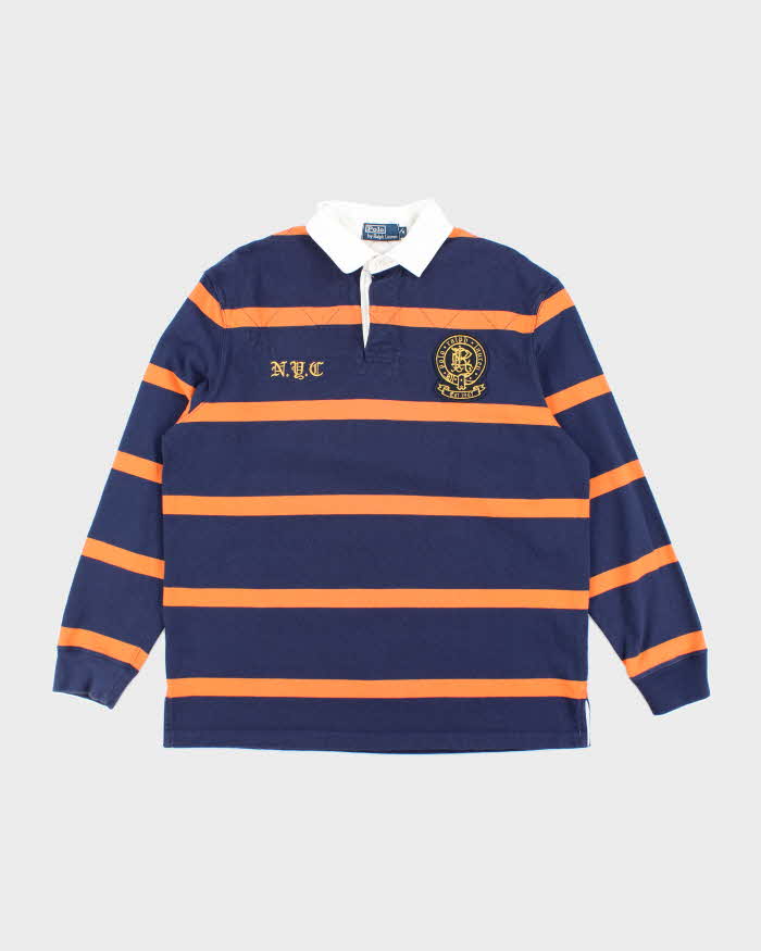 Vintage 2000's Ralph Lauren Embroidered Striped Long Sleeve Rugby Shirt - M