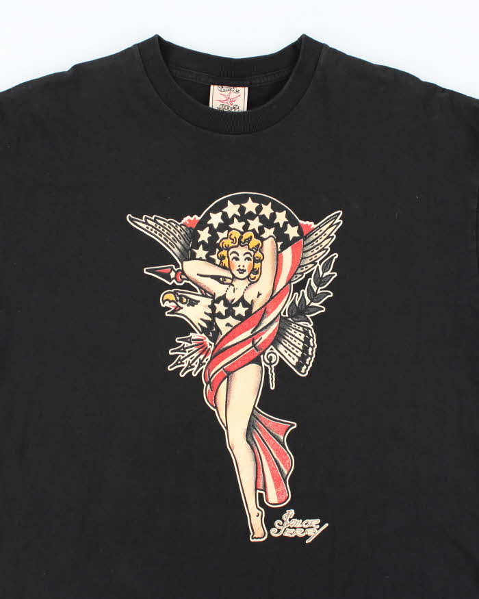 Sailor Jerry Print Black Cotton T-Shirt - XL