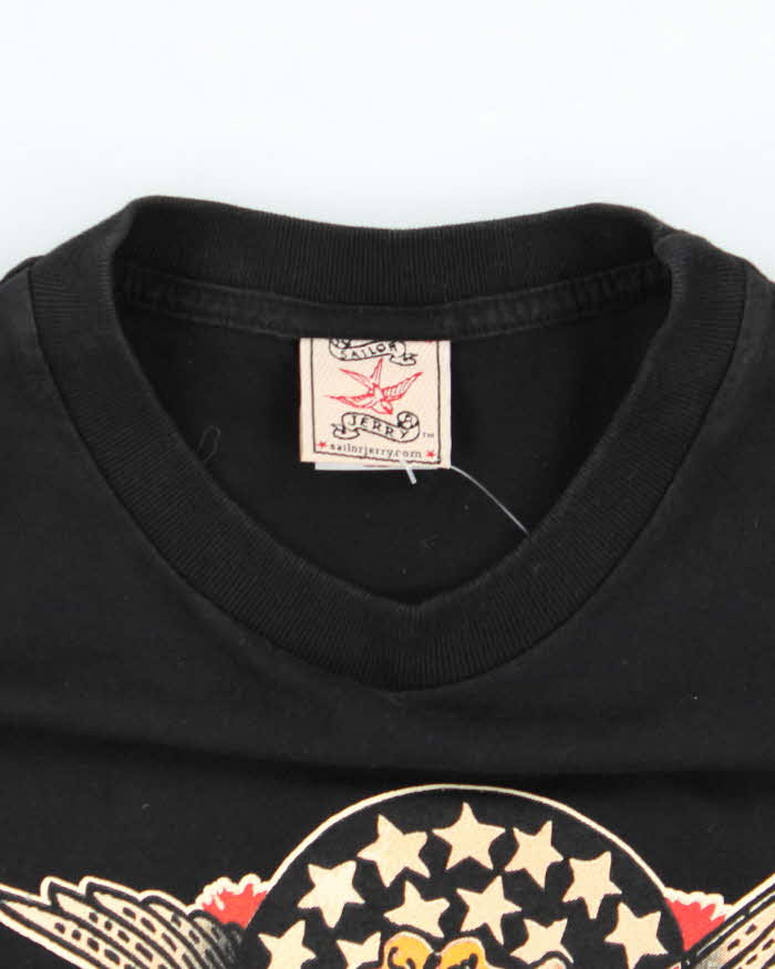 Sailor Jerry Print Black Cotton T-Shirt - XL