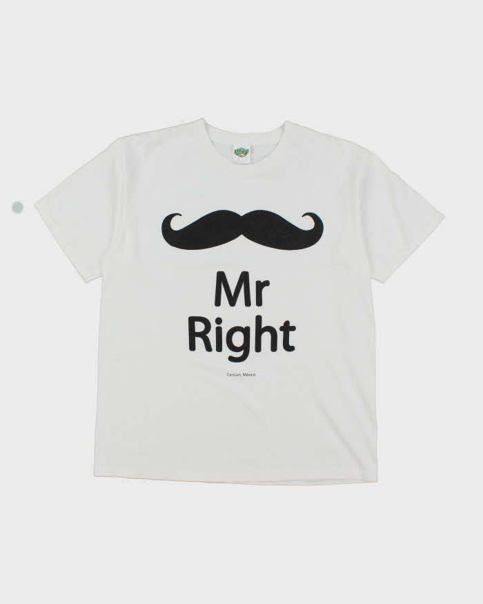 Vintage Y2K Mr Right Comedy Slogan T-Shirt - L